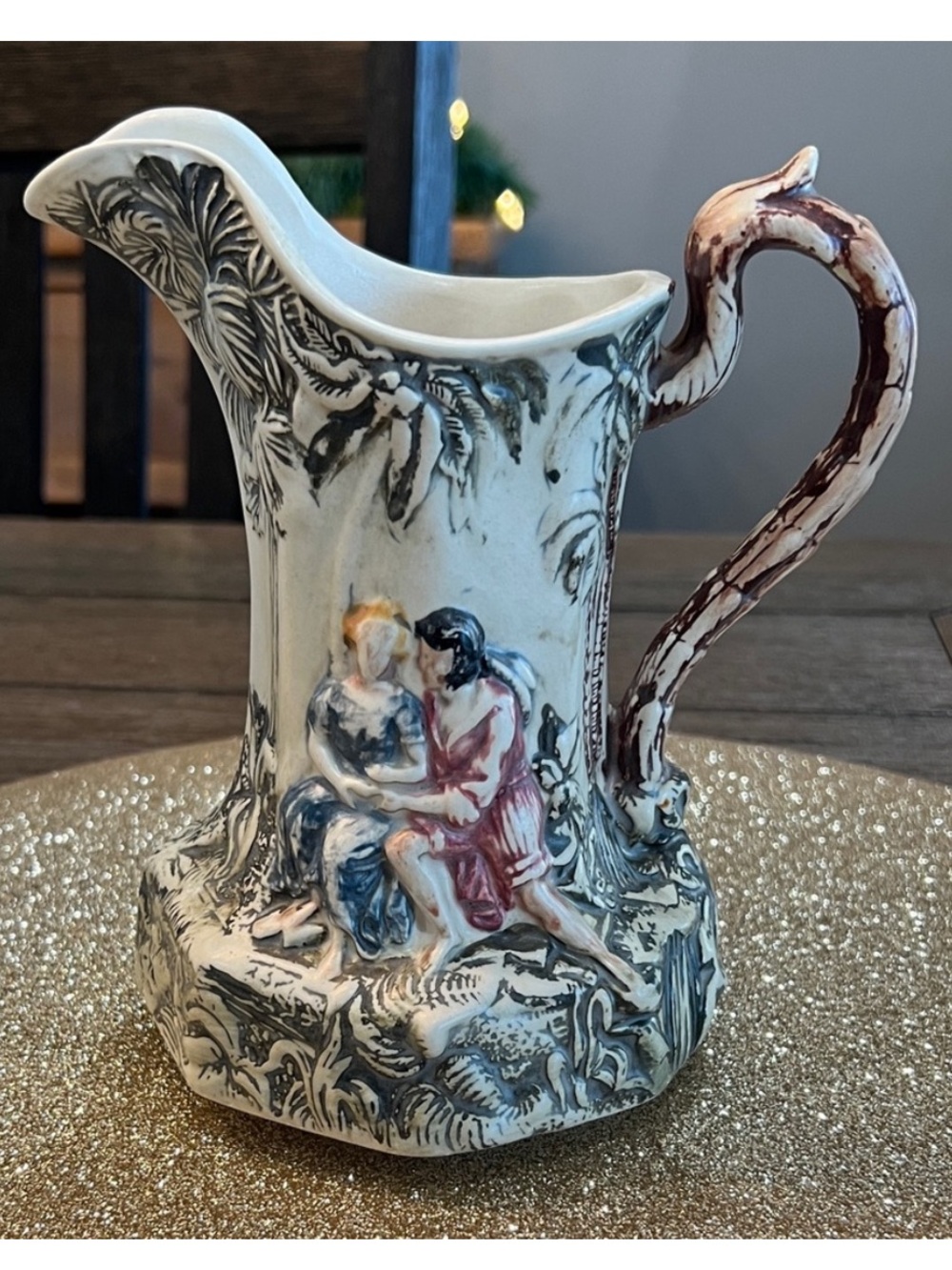 Victorian Style Figural Pitcher Romantic Courting Scene – Staffordshire Style